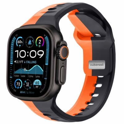 Cubenest Premium Silicone Band BLACK with Orange (42-49mm)