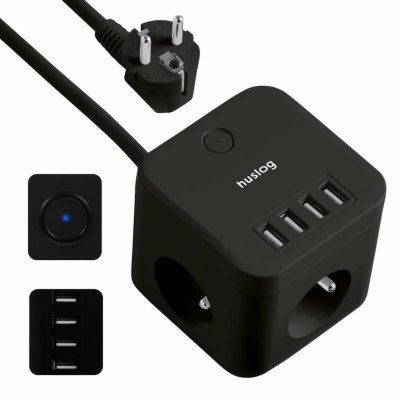 Nabíjecí stanice Huslog 12W 3xzásuvka, 4xUSB černá