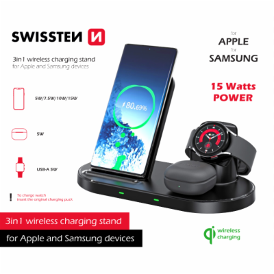 SWISSTEN bezdrátová nabíječka 3v1 station pro Apple a Sam...