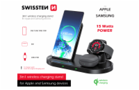 SWISSTEN bezdrátová nabíječka 3v1 station pro Apple a Samsung