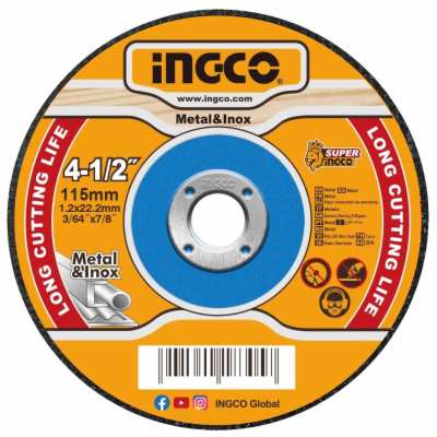 Ingco MCD121151 Kotouč řezný na kov, 115 x 1,2 x 22,2 mm