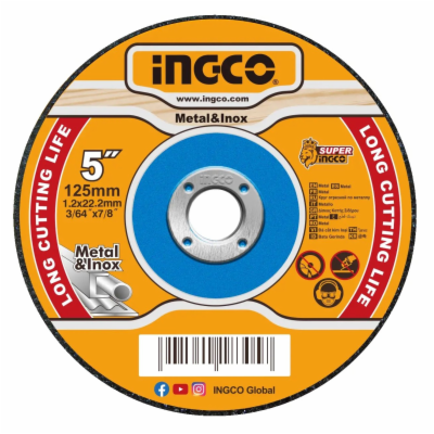 Ingco MCD121255 Kotouč řezný na kov 125 x 1,2 mm, sada 10ks