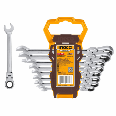 Ingco HKSPAR1083 Klíč očkoplochý račnový CrMo 8-19mm 8ks,...