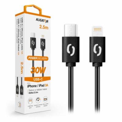 Datový kabel ALIGATOR POWER 30W, USB-C/Lightning 3A, 2,5m...