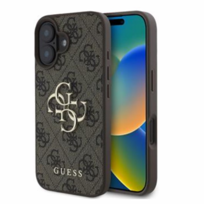 Guess PU 4G Metal Logo Zadní Kryt pro iPhone 16 Brown Pré...