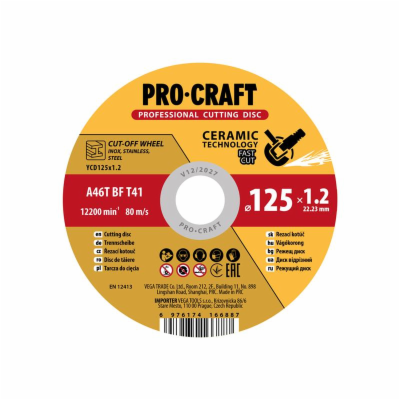 Kotouč řezný keramický PROCRAFT 125x1.2mm