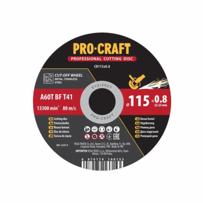 Kotouč řezný PROCRAFT 115x0,8mm