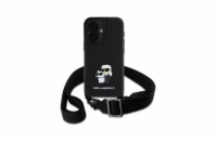 Karl Lagerfeld Saffiano Crossbody Popruh Metal Karl and Choupette Zadní Kryt pro iPhone 16 Černá Luxusní zadní kryt Karl Lagerfeld pro iPhone spojuje elegantní vzhled s praktickou ochranou. Stylový d