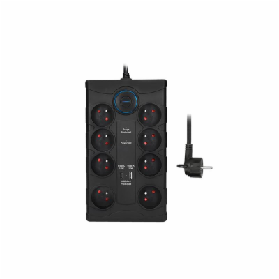 Přepěťová ochrana Solight, 8zás. USB A+C, 2m, černá, 370J...