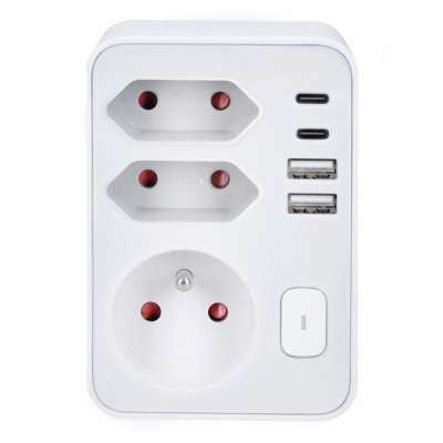 Solight rozbočka, 1x 16A + 2x 2,5A, 2xUSB A+C, bílá, vypí...