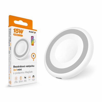 ALIGATOR bezdrátová nabíječka ALIGATOR 3v1 mini 15W, bílá...
