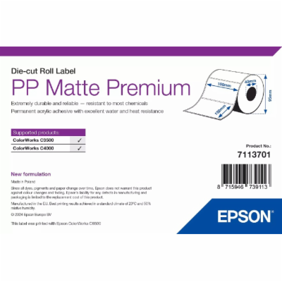 EPSON PP Matte Label Premium, Die-cut Roll, 105mm x 152mm...