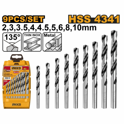 Ingco sada vrtáků spirálové HSS 9 ks