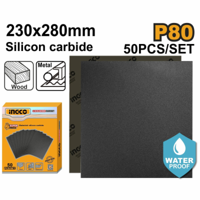 Ingco papír brusný P80 230 x 280mm, 50 ks