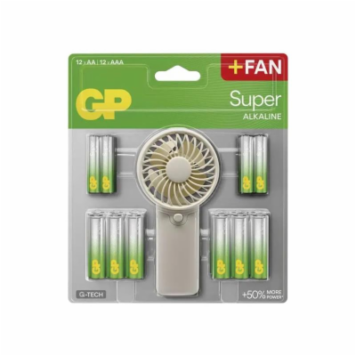 Baterie AA / AAA alkalická GP Super 24ks + ruční ventilátor
