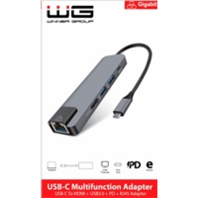 WG - HUB Type-C  4 v1, HDMI + RJ45 + USB3.0, hliníkový