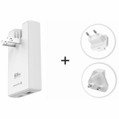 Swissten cestovní adaptér GaN USB-C + USB-A 65w výměnné v...