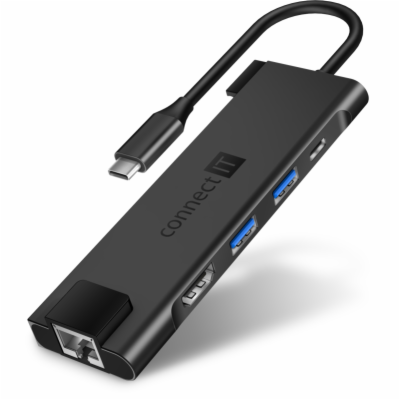 Connect IT USB-C hub, 5v1 (USB-C,2xUSB-A,HDMI,RJ45) - čer...