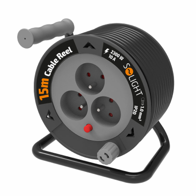 Solight prodlužovací přívod na bubnu 15m, 3 zásuvky, čern...