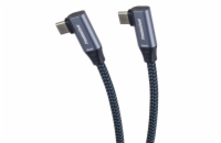 PremiumCord USB-C 2x zahnutý kabel ( USB 3.2 GEN 2x2, 5A, 100W, 20Gbit/s ) bavlněný oplet, 2m