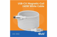 Club3D Kabel magnetický USB-C, 240W PD3.1, 480 Mbps, 2m, bílá