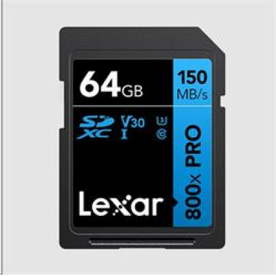 Lexar SDXC 800x Pro UHS-I cards, C10 (V30) U3, R150, 64GB