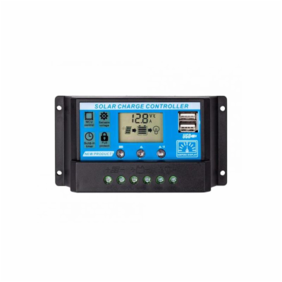 Solární regulátor PWM 12-24V/30A+USB pro Pb baterie, LiFe...