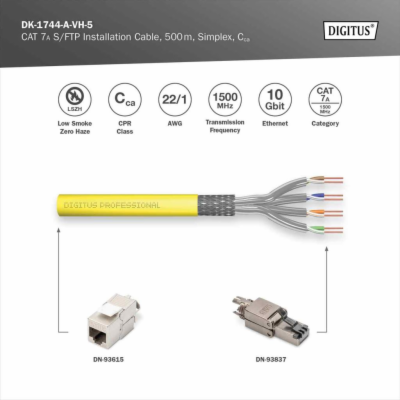 DIGITUS CAT 7A S/FTP, datový kabel – instalační kabel, 50...
