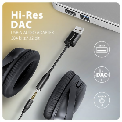 AXAGON ADA-HA, USB-A na 3.5mm jack Hi-Res DAC audio adapt...