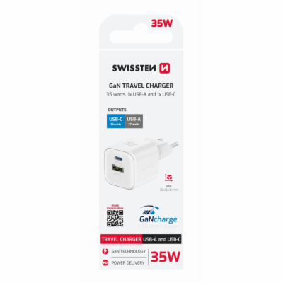 Swissten síťový adaptér gan 1x usb-c 35w pd + 1x usb-a 27...