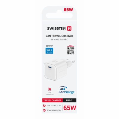 Swissten Síťový Adaptér GaN 1x USB-C 65W PD Bilý