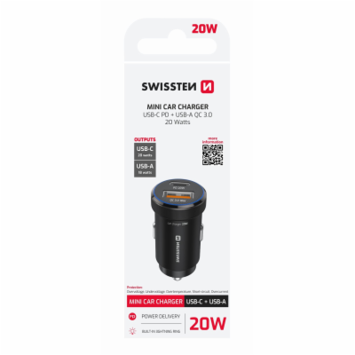 Swissten Cl Adaptér PD USB-C PD + USB-A, 20W Černý