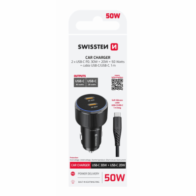 Swissten Cl Adaptér 2x USB-C PD, 50W Černý + Kabel USB-C ...