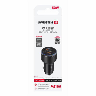 Swissten Cl Adaptér 2x USB-C PD, 50W Černý