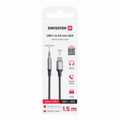 Swissten Textile audio adaptér USB-C/3,5mm Jack 1,5 m, černý