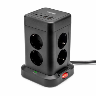 Nabíjecí stanice Huslog 15W 8xzásuvka, 2xUSB-C, 2xUSB černá