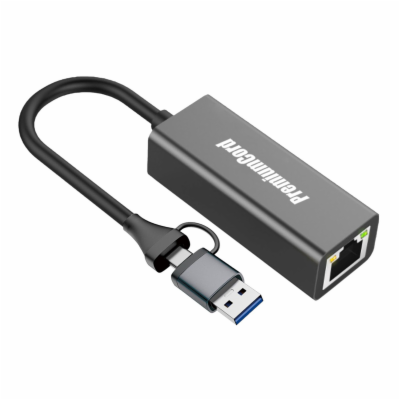 PremiumCord adaptér UBS-C a USB-A na Gigabit, 15cm