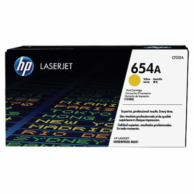 HP 654A Yellow LJ Toner Cart, CF332A (15,000 pages)