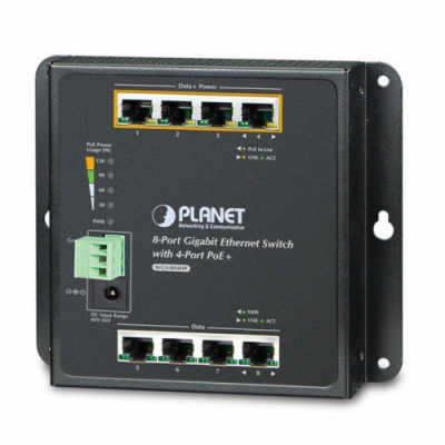Planet průmyslový plochý switch 8x 1Gb, 4xPoE 30/120W, du...