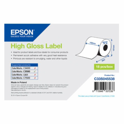 Epson C33S045538 High Gloss Label Cont.R, 102mm x 33m