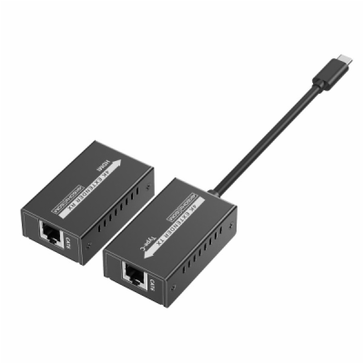 PremiumCord USB-C na HDMI extender přes patch kabel Cat5e...