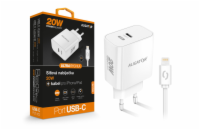 Chytrá síťová nabíječka ALIGATOR Power Delivery 20W, USB-C kabel pro iPhone/iPad, bílá