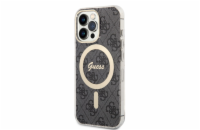 Guess IML 4G MagSafe Zadní Kryt pro iPhone 13 Pro Black Guess 4G prémiový ochranný kryt telefonu v kombinaci zadní strany potaženou látkou s motivem Guess a pružnými PU boky a vestavěným magnetem pro