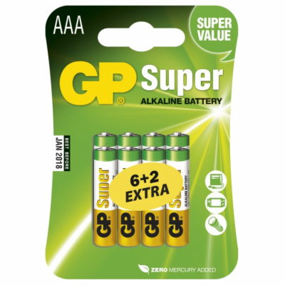 GP alkalická baterie 1,5V AAA (LR03) Super 8ks  (6+2 ZDARMA)