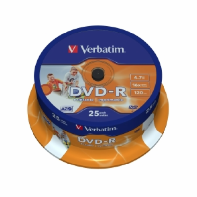 VERBATIM DVD-R(25-Pack)Spindle/Inkjet Printable/16x/4.7GB