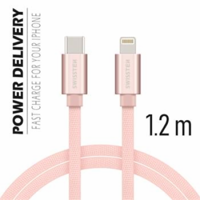 Swissten Datový Kabel Textile USB-C / Lightning 1,2 M Růž...