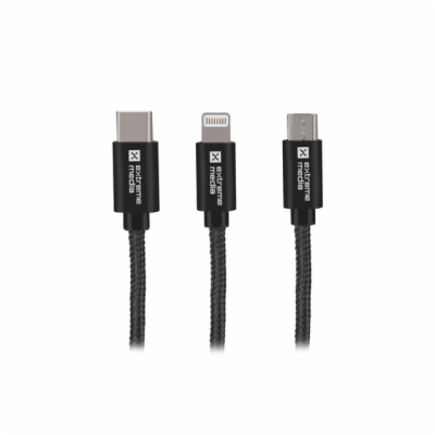 Natec vícekonektorový kabel 3v1 USB Micro + Lightning + U...