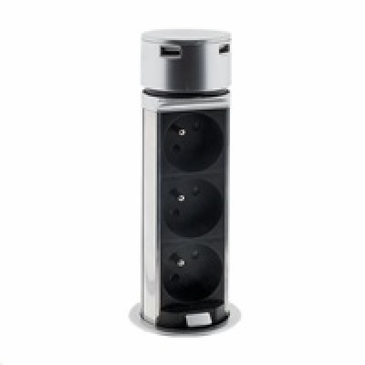 Solight USB výsuvný blok zásuvek, 3 zásuvky, plast, délka...