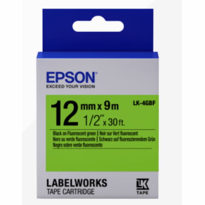 Epson Label Cartridge Fluorescent LK-4GBF Black/Green 12m...
