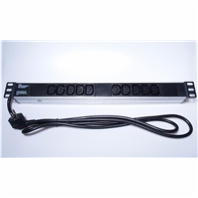 PremiumCord Panel napájecí do 19" racku 1U, 10xIEC (C13),...